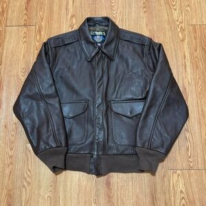 Vintage US Wings Flight Type A-2 Full Zip Brown Leather Jacket Size Large